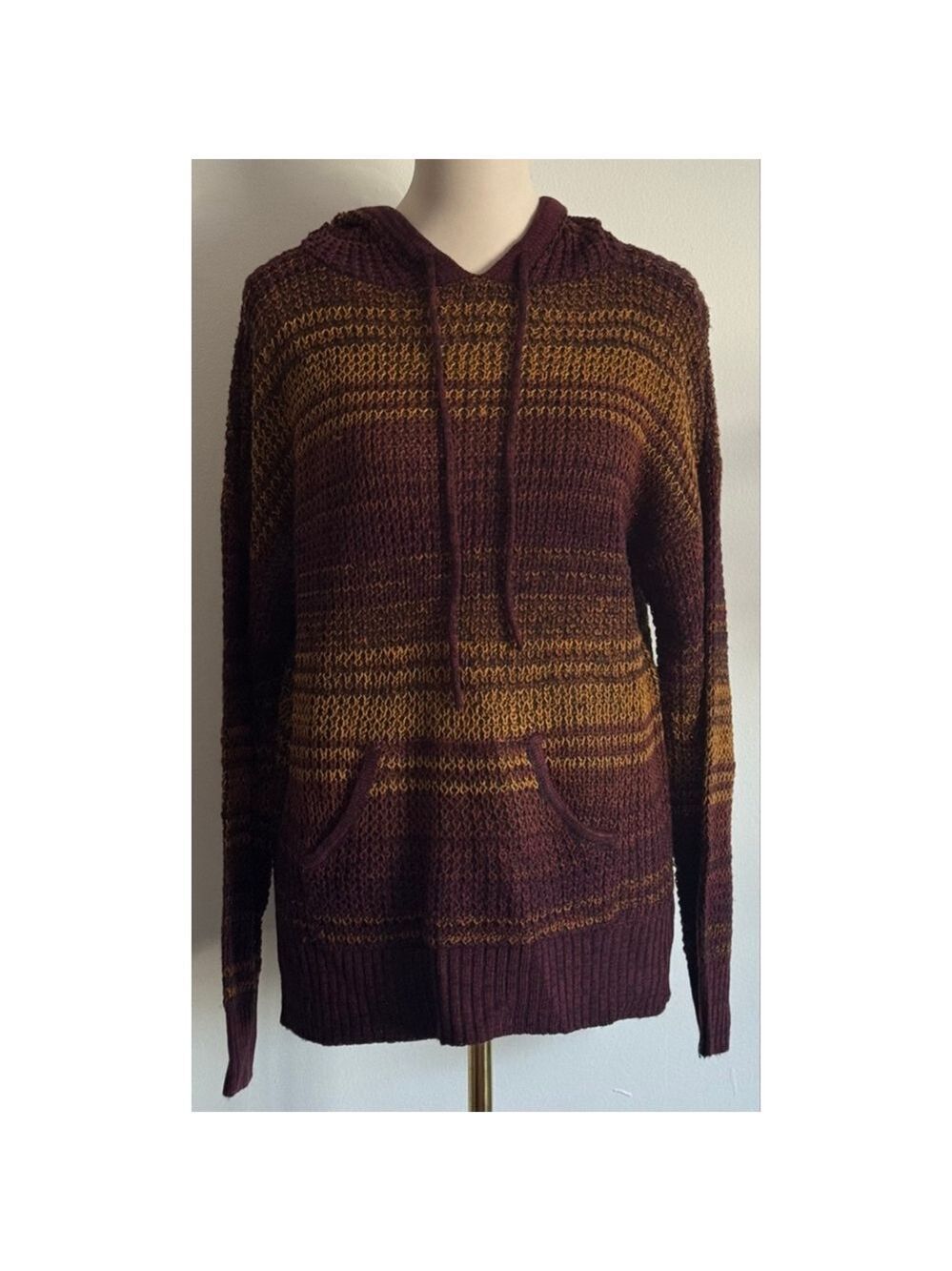 Women's Full Circle Trends Burgundy Gold Striped Hoodie L